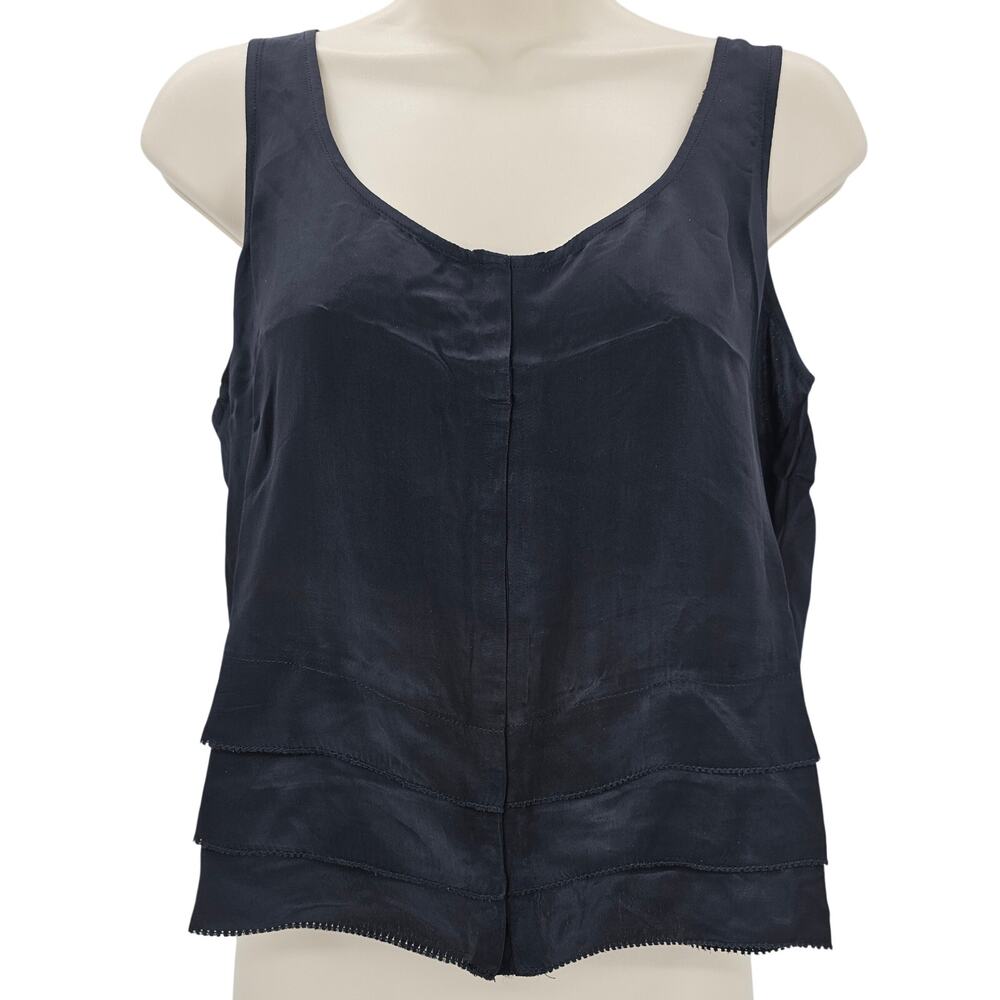 J. Crew Womans size S Drapey Tiered Crepe De Chine Tank Top Black CD013 NEW